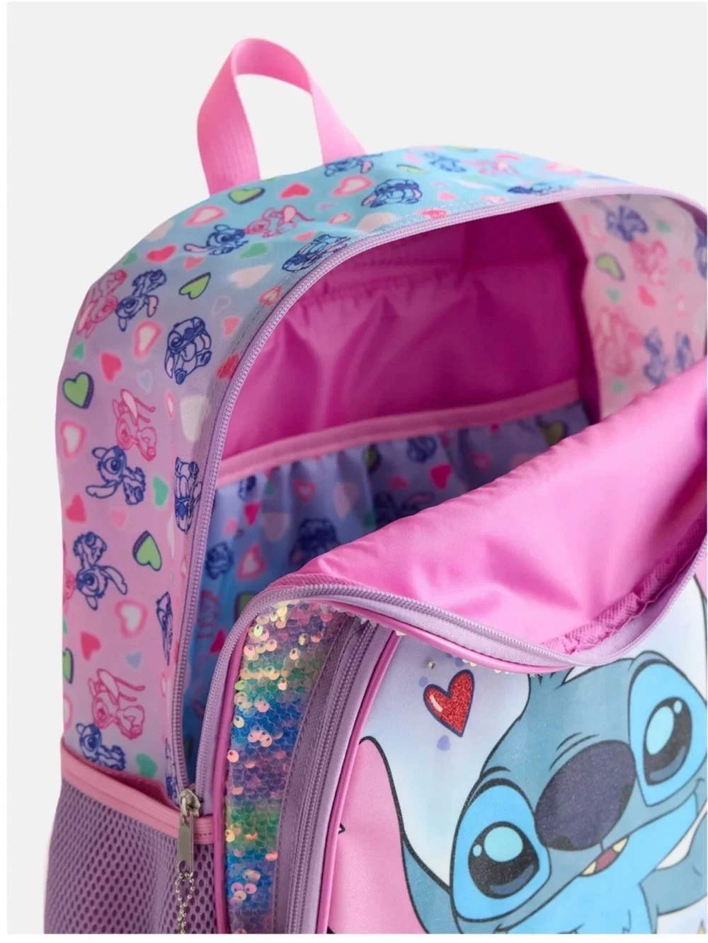 Disney Lilo and Stitch 17” Rainbow Sequenced Light Up Backpack + Keychain